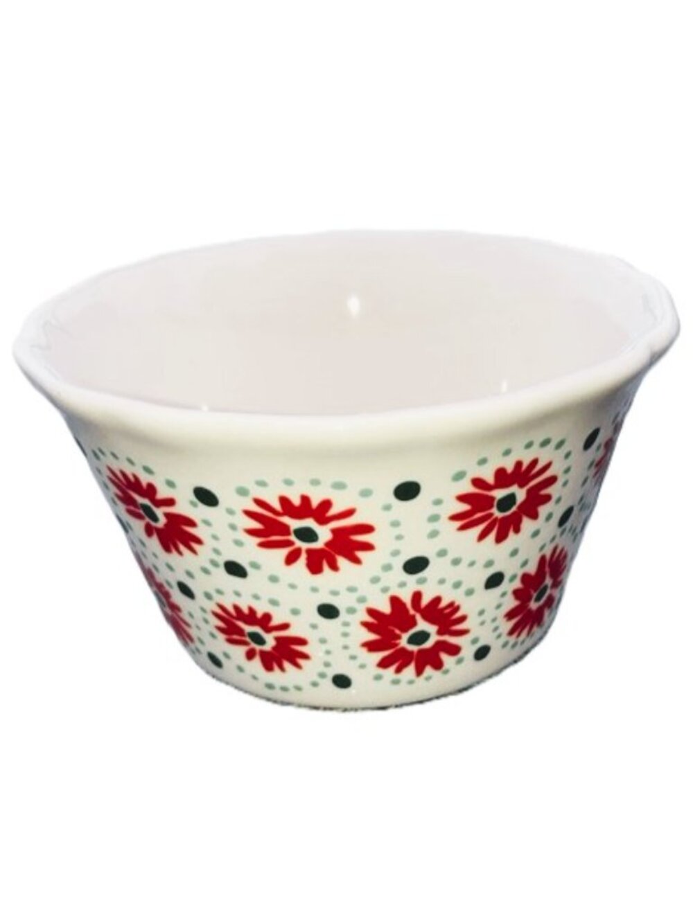 PIONEER WOMAN Ramekin Red Flowers Green Design 4 x 2 inches